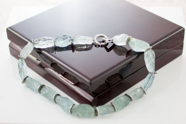 Aquamarine Necklace - This necklace is very unique with raw aquamarine.  The clasp is a custom design.